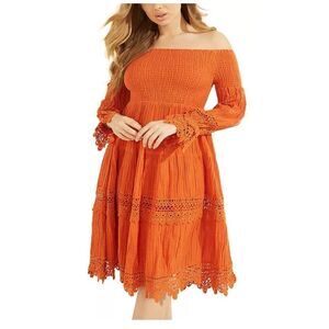 NEW Guess 100% Cotton Amber Lace-Trim A-Line Dress XS